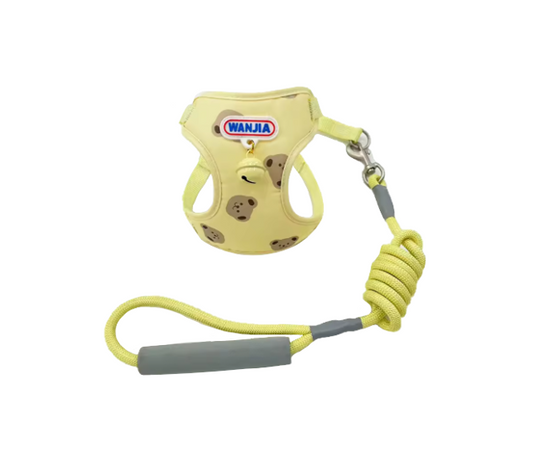 Pastel Dog Leash Lead With Soft Harness Vest With Bell Assorted Designs And Colours