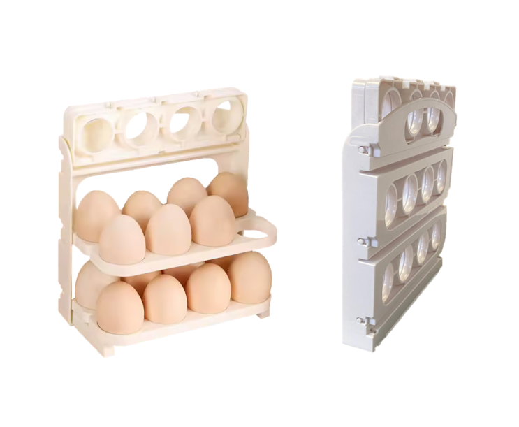 Foldable Plastic Refrigerator Egg Holder Storage Box Rack 3 Tier 24 Eggs