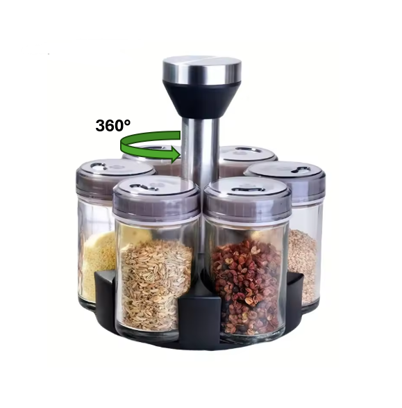 Rotating Glass Spice Jar Rack 6 Jars 16.5 X 14.5Cm 7882 (Parcel Plus Rate)