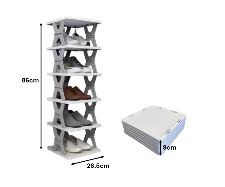 Foldable Collapsible Plastic Shoe Shelf Storage Rack 6 Tier 26.5 X 18.5Cm Assorted Colours
