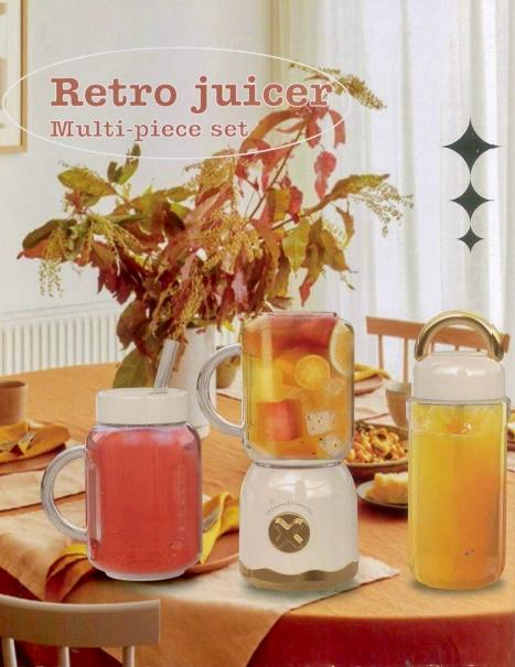 Mini Electric Plastic Retro Style Kitchen Juice Blender With Bottle 500Ml Assorted Colours