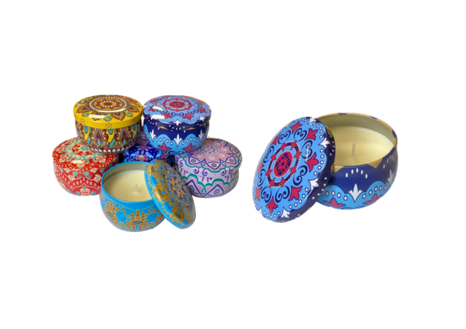 Scented Candle In Metal Jar With Printed Design 5 X 4Cm Assorted Designs