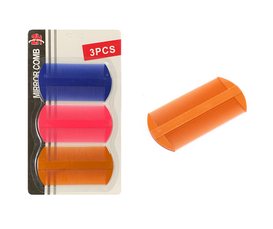 Plastic Dual Sided Fine Tooth Hair Comb Pack Of 3 Assorted Colours