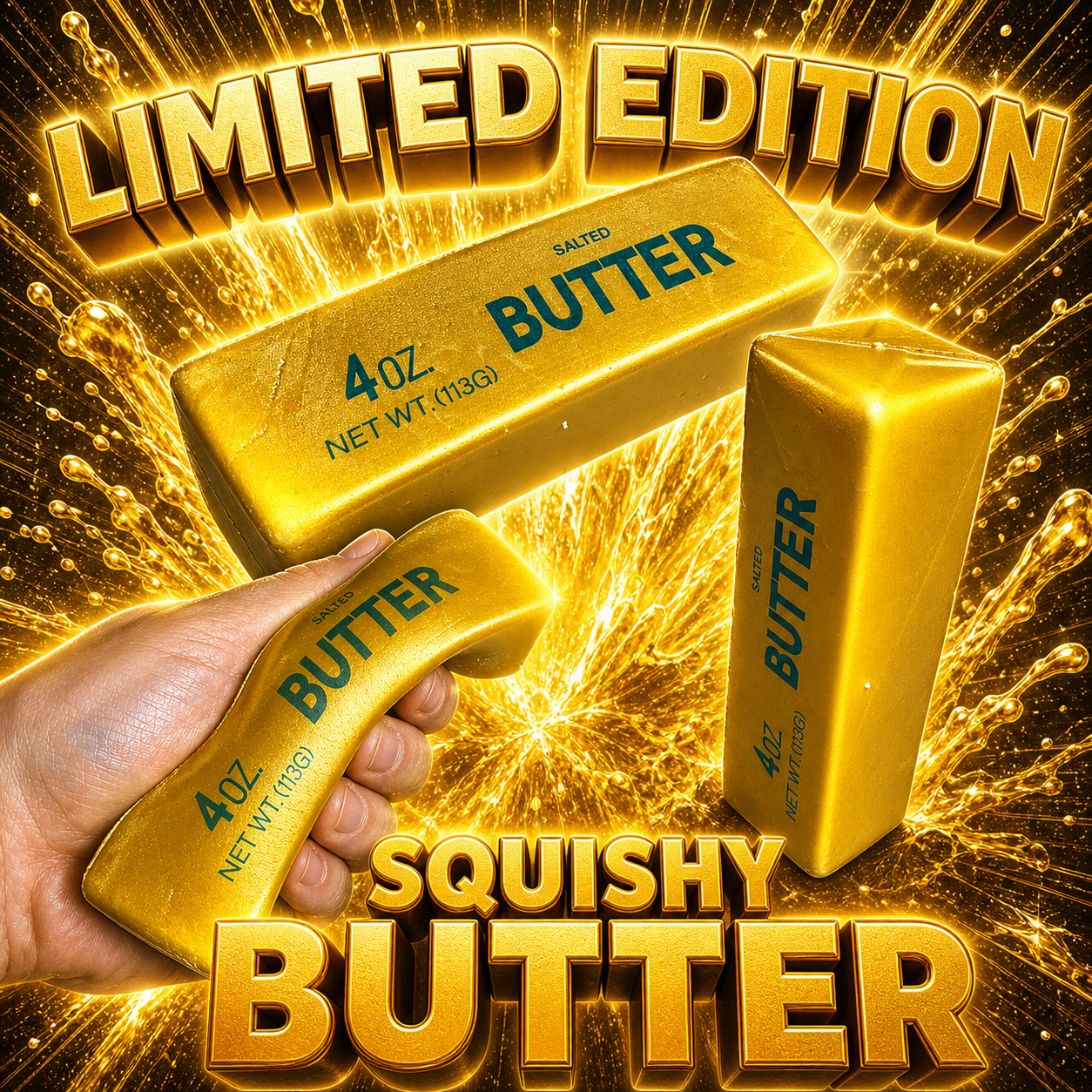 LIMITED EDITION Gold Squishy Butter Fidget Sensory Squish Toy 15cm