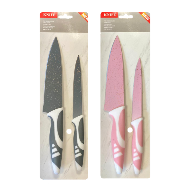 Kitchen Knife With Plastic Handle Set Of 2 Assorted Colours