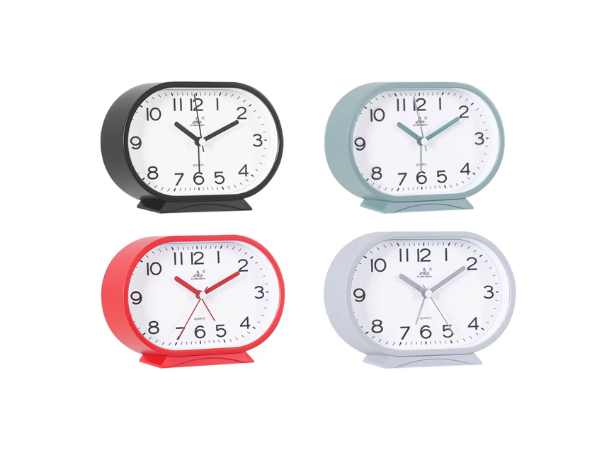 Oval Plastic Analogue Alarm Clock 15.5 X 10.4 X 4.2Cm Assorted Colours