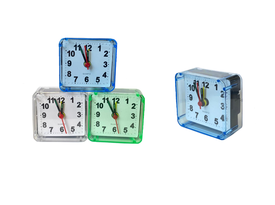 Small Mini Square Plastic Travel Alarm Clock Assorted Colours