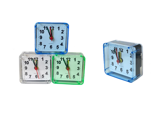 Small Mini Square Plastic Travel Alarm Clock Assorted Colours