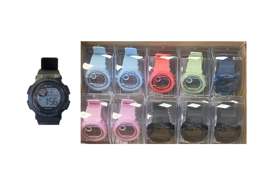 Mingrui Water Resistant Plastic Digital Sports Watch Assorted Colours