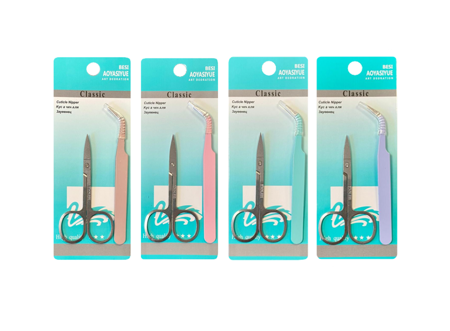 Metal Nail Cutter Scissor And Tweezer Set Assorted Colours
