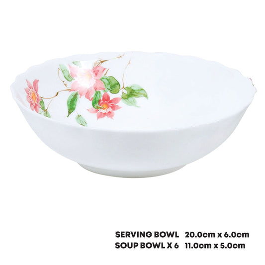 Aria Opal Glass Soup Set of 7 Pink Green Floral 7922