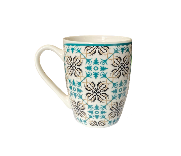 Ceramic Tea Coffee Mug With Patterned Printed Design 8.3 X 10.5Cm Assorted Colours  (Parcel Plus Rate)