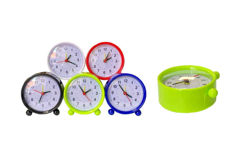 Round Plastic Analogue Alarm Clock 8 X 3.3Cm Assorted Colours