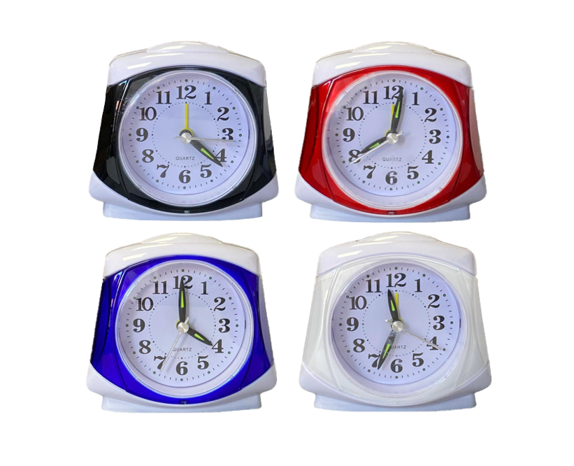 Plastic Analogue Alarm Clock 8.5 X 8.5 X 4.5Cm Assorted Colours
