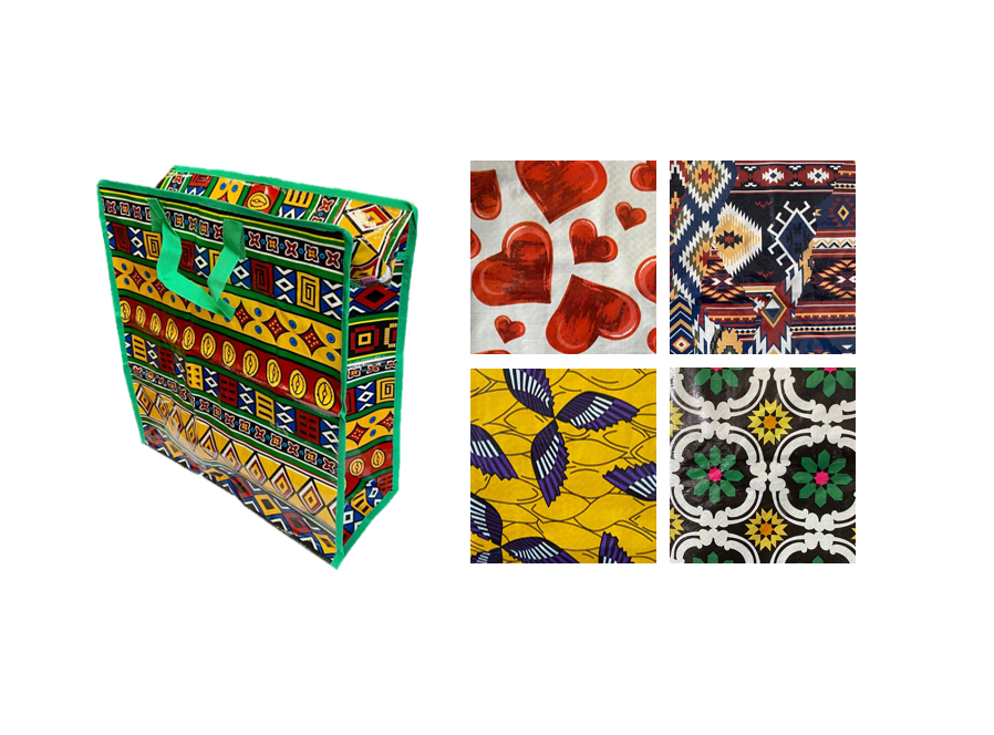 Medium  Plastic Shopping Laundry Bag With Printed Design 40 X 45 X 18Cm Assorted Designs