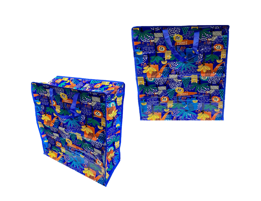 Large Plastic Shopping Laundry Bag With Printed Design 50 X 55 X 25Cm Assorted Designs