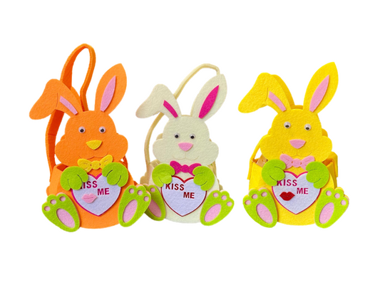 Small Felt Gift Bag Easter Valentine'S Kiss Me Rabbit Design Assorted Colours