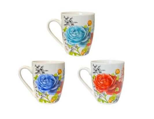 Ceramic Tea Coffee Mug With Floral Print Assorted Colours (Parcel Plus Rate)