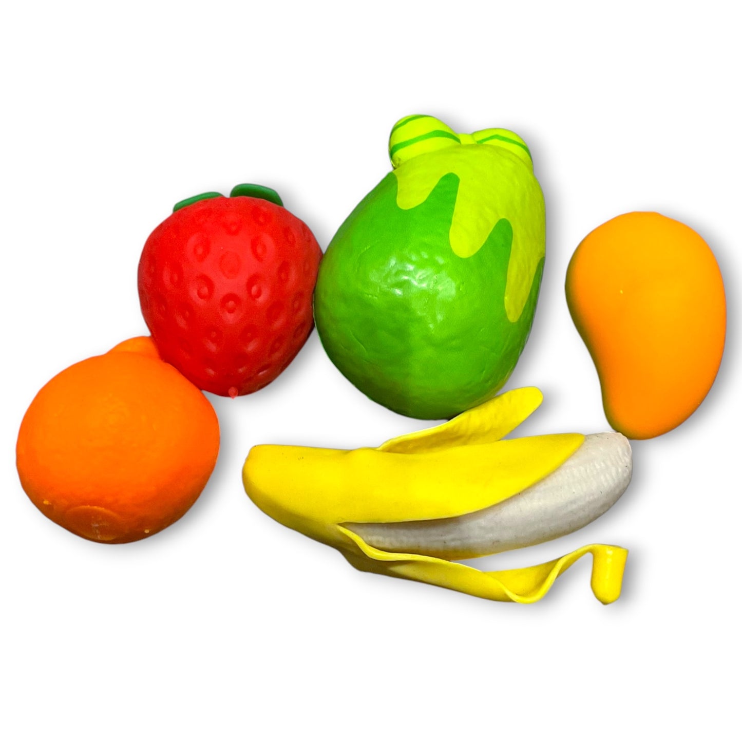 Squishy Fruit Box Bundle - 5 Assorted Squish Fruit Toys , Sensory, Fidget, Viral Trending