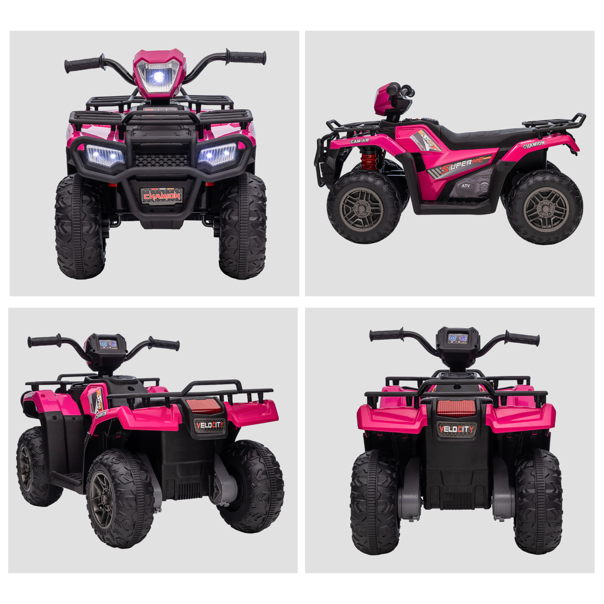 12V Electric Quad Bike for Kids w/ LED Headlights, Music - Pink