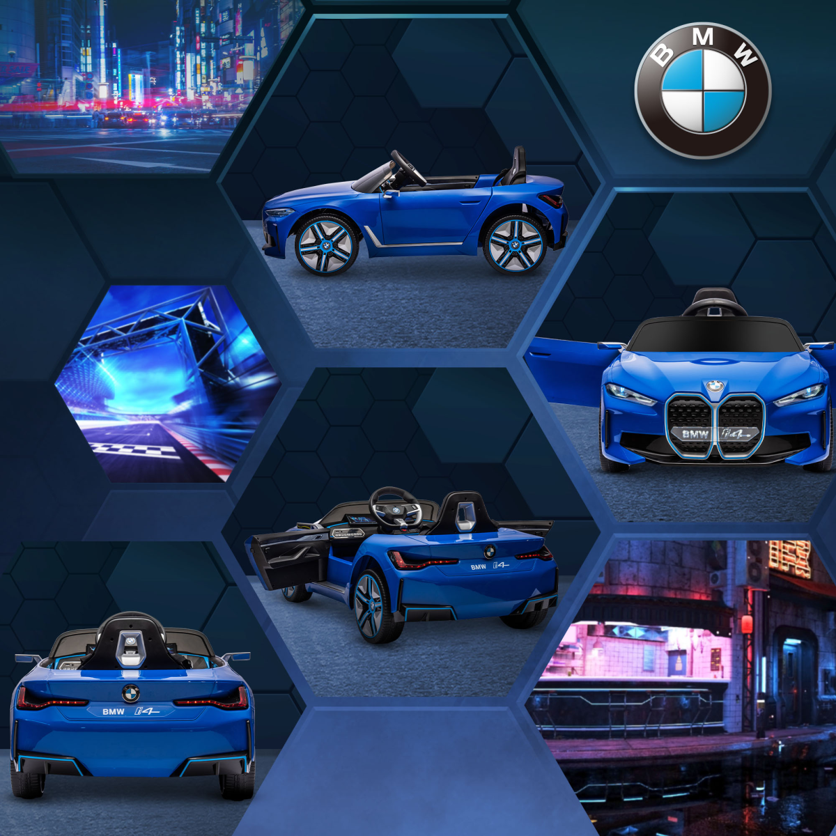 BMW i4 Licensed 12V Kids Electric Ride-On Car with Remote Control - Blue