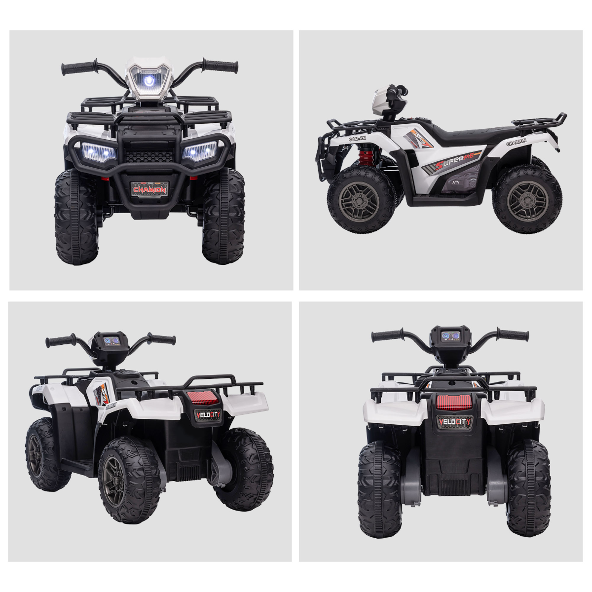 12V Electric Quad Bike for Kids w/ LED Headlights, Music - White