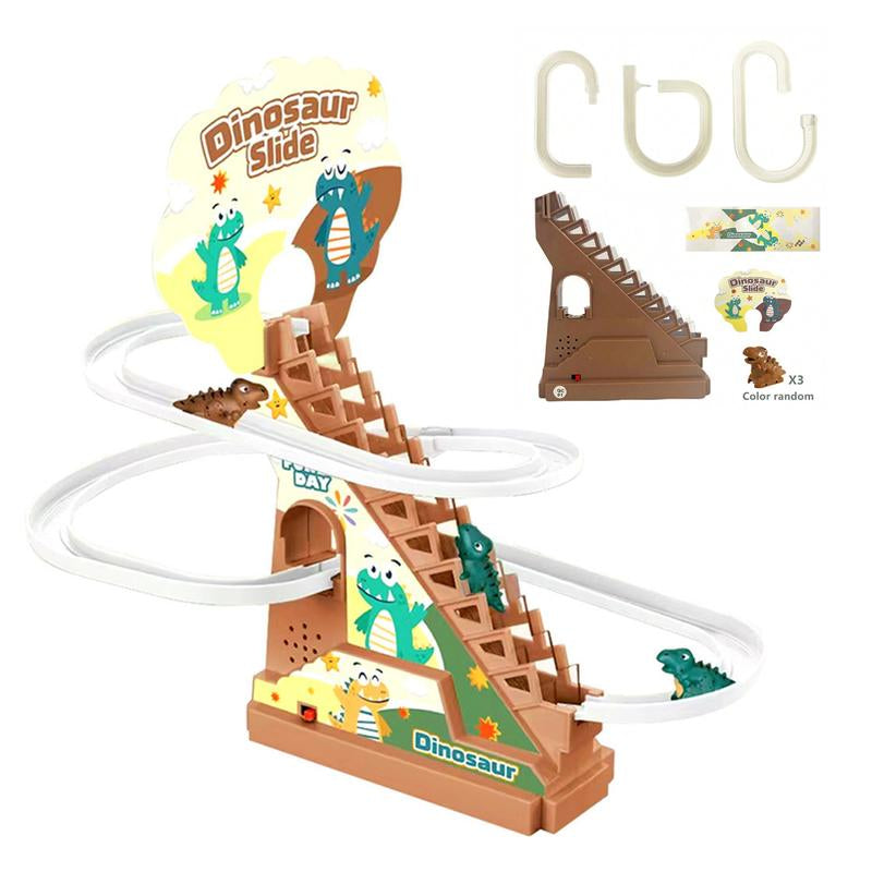 Dinosaur Climbing Stairs Track Slide Toy, Electric Dinosaur Stairs Climbing Slide Toy with 3 Cars, Climbing Track Toy for Kids