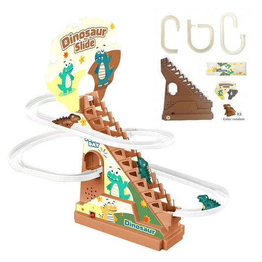 Dinosaur Climbing Stairs Track Slide Toy, Electric Dinosaur Stairs Climbing Slide Toy with 3 Cars, Climbing Track Toy for Kids
