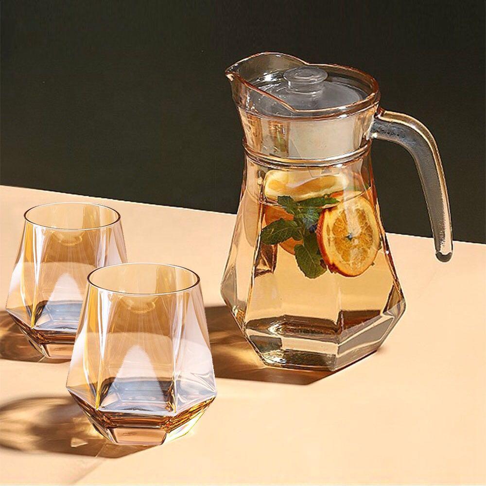 Hexagonal Glass Water Jug and Cups Set 5pcs Copper Orange 7114