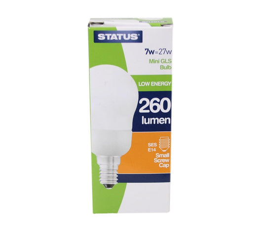 Status 7W/27W Mini GLS Bulb Low Energy SES E14 Small Screw Cap 7SLEMPSES1PKB8