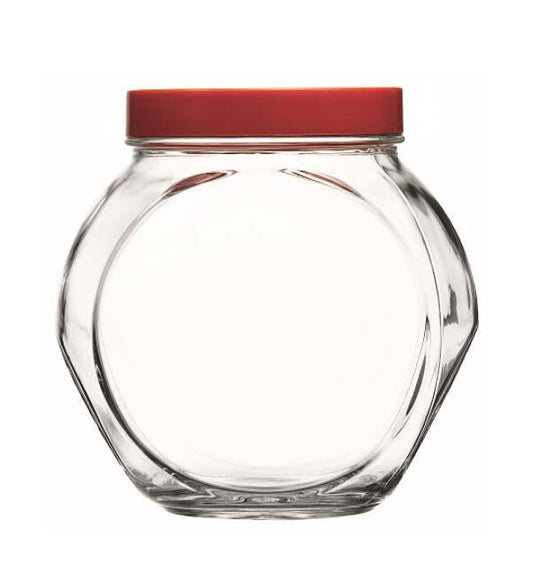 Clear Glass Bella Food Storage Sweets Jar with Red Plastic Lid 1.5 Litre 80000