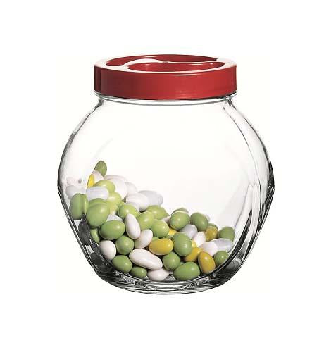 Clear Glass Bella Food Storage Sweets Jar with Red Plastic Lid 2 Litre 80002