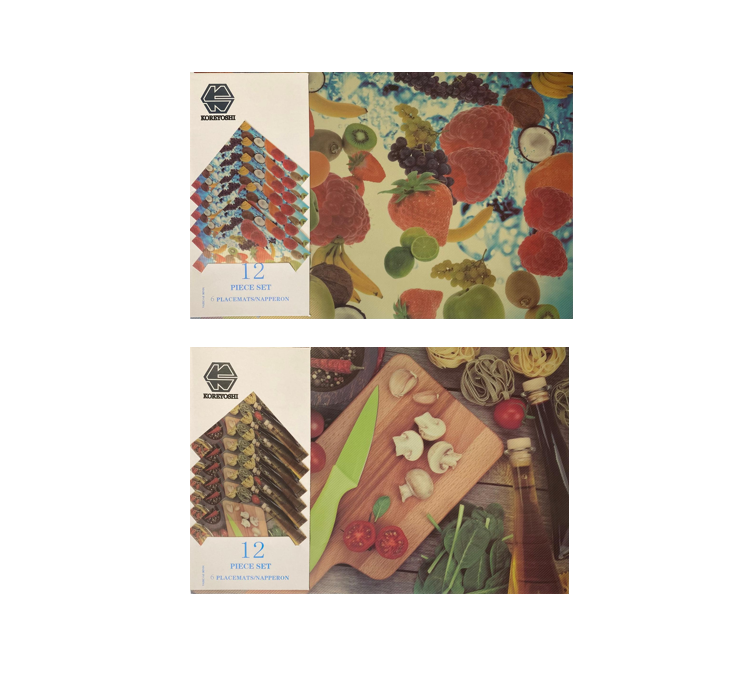 Plastic Dining Placemat And Coaster Food Fruit Print Set Of 12 Assorted Designs