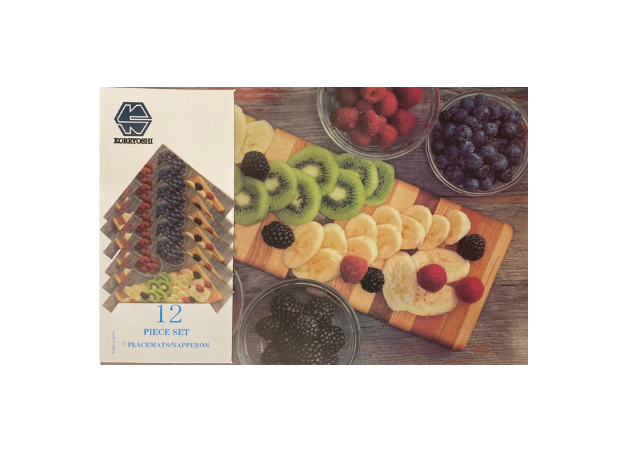 Plastic Dining Placemat And Coaster Food Fruit Print Set Of 12 Assorted Designs
