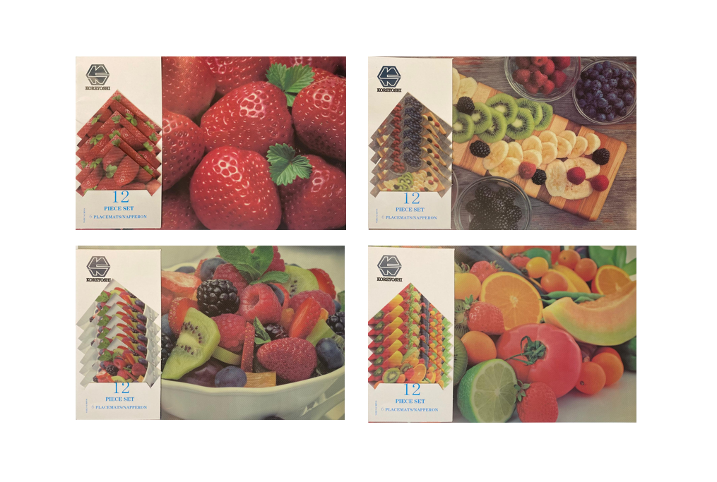 Plastic Dining Placemat And Coaster Food Fruit Print Set Of 12 Assorted Designs
