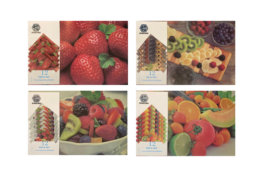 Plastic Dining Placemat And Coaster Food Fruit Print Set Of 12 Assorted Designs