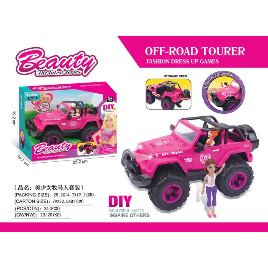 Girls Doll & Pink Buggy Jeep Style Playset