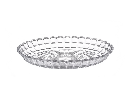 Round Transparent Plastic Coffee Table Serving Tray With Scalloped Edge
