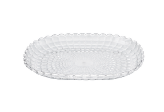 Transparent Plastic Coffee Table Serving Tray With Scalloped Edge