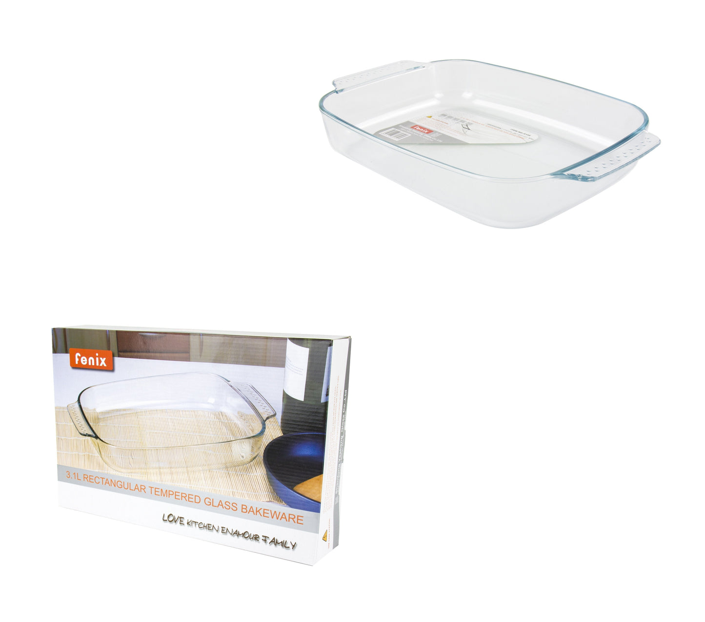 Rectangle Tempered Glass Roaster Cooking Baking Tray Dish 3 Litre 32 x 25 x 6.5cm 8040