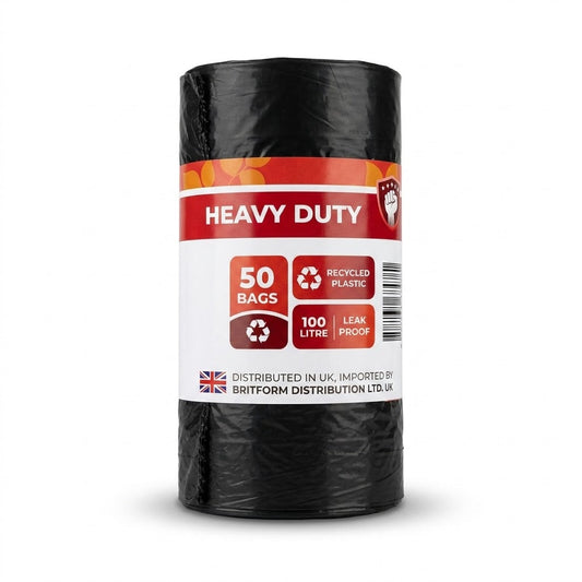Heavy Duty Recycled Bin Bags 100L, 50 Bags, Recycled Plastic, Leak Proof
