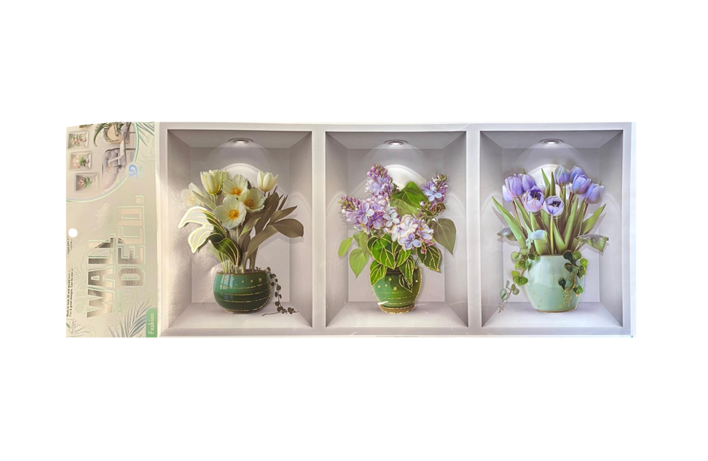 Room Decor 3D Effect Wall Stickers 3 Flower Vase Wall Design 55 X 25Cm Assorted Designs