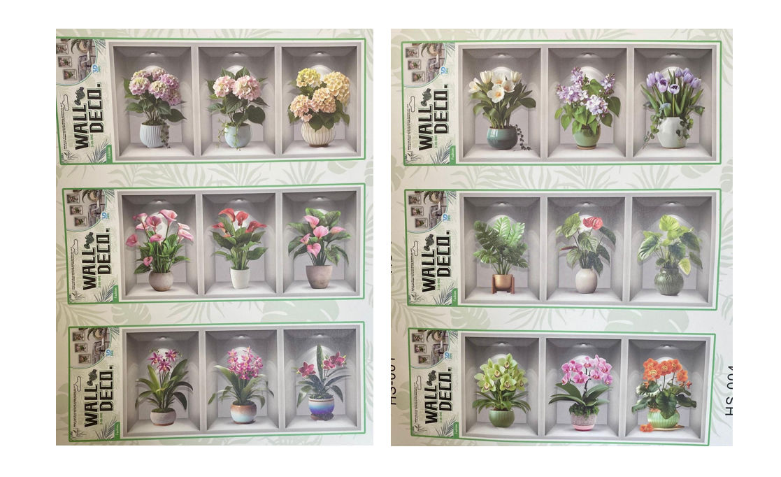 Room Decor 3D Effect Wall Stickers 3 Flower Vase Wall Design 55 X 25Cm Assorted Designs