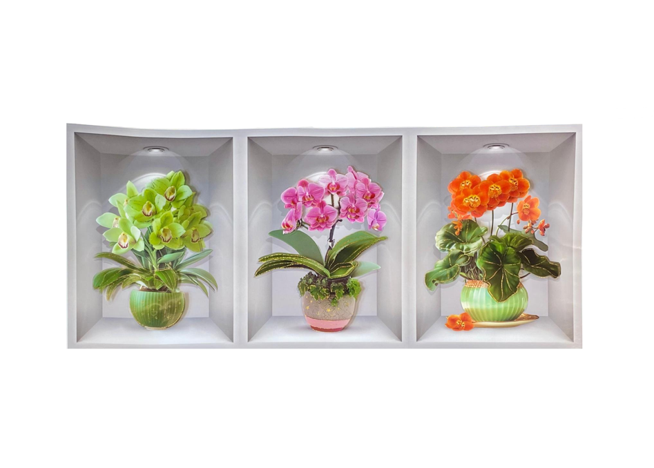 Room Decor 3D Effect Wall Stickers 3 Flower Vase Wall Design 55 X 25Cm Assorted Designs
