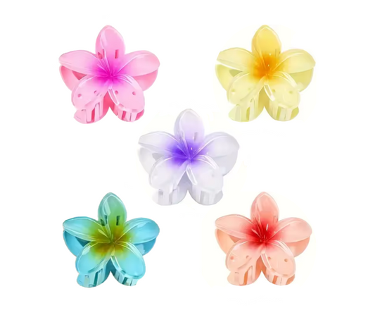 Plastic Tropical Frangipani Flower Hair Claw Clip Assorted Colours