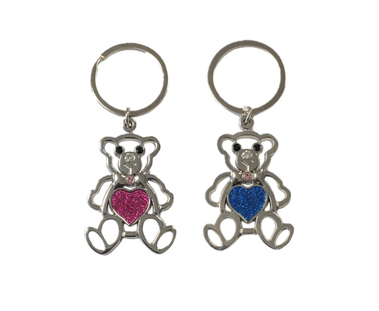 Metal Bear With Heart Keychain Keyring Assorted Colours