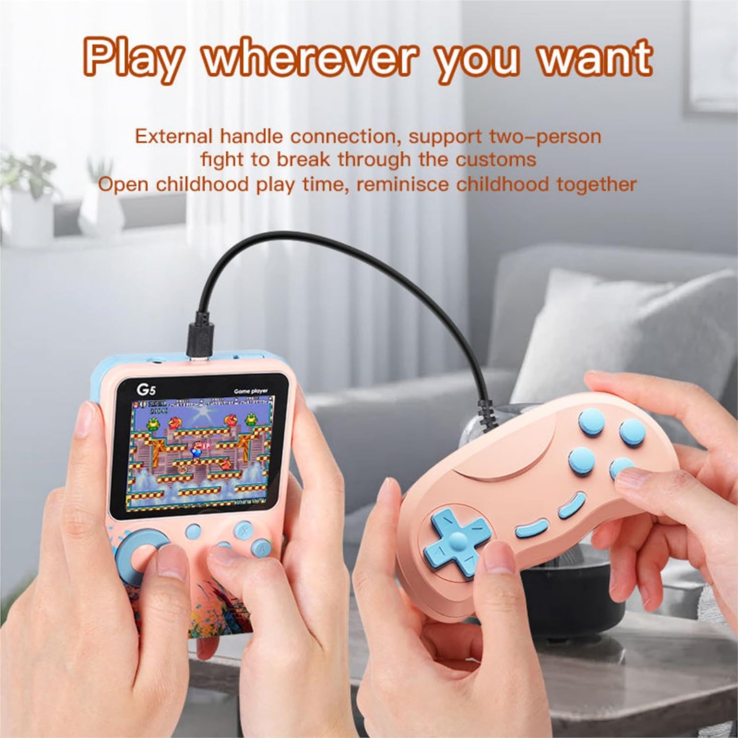 Handheld Classic Games Console 500 in 1 - Rechargeable Multicoloured + Controller
