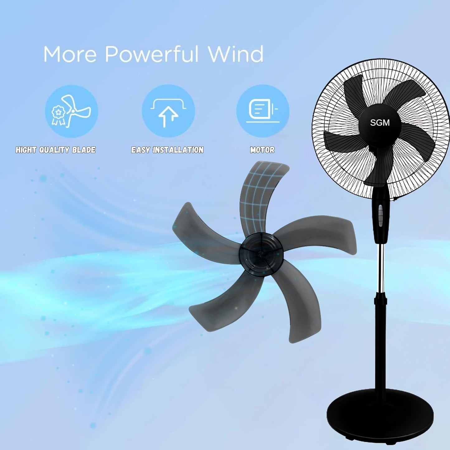 16 Inch Standing Oscillating Pedestal Fan with Adjustable Height & 3 Speeds