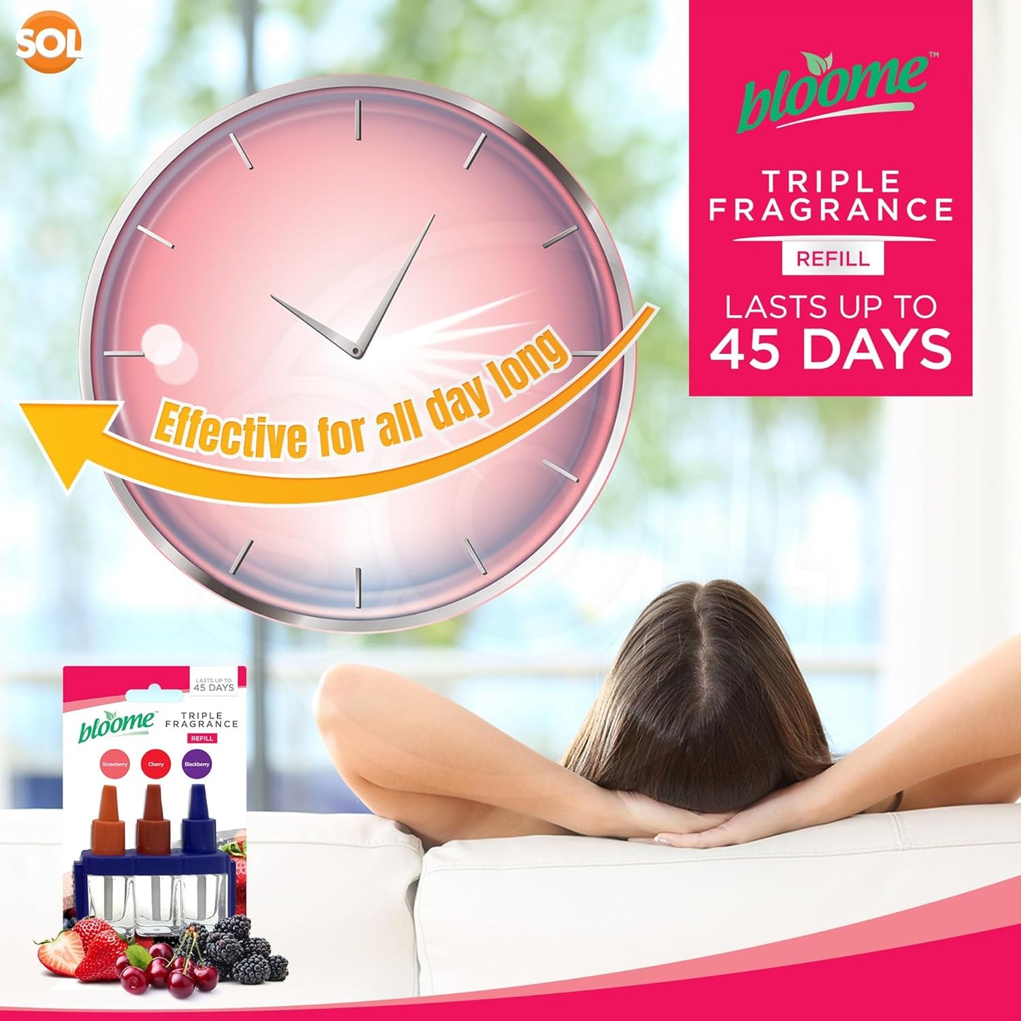 Bloome Air Freshener Triple Fragrance Oil Plug In Refill - Strawberry / Cherry / Blackberry (3Volution Compatible)