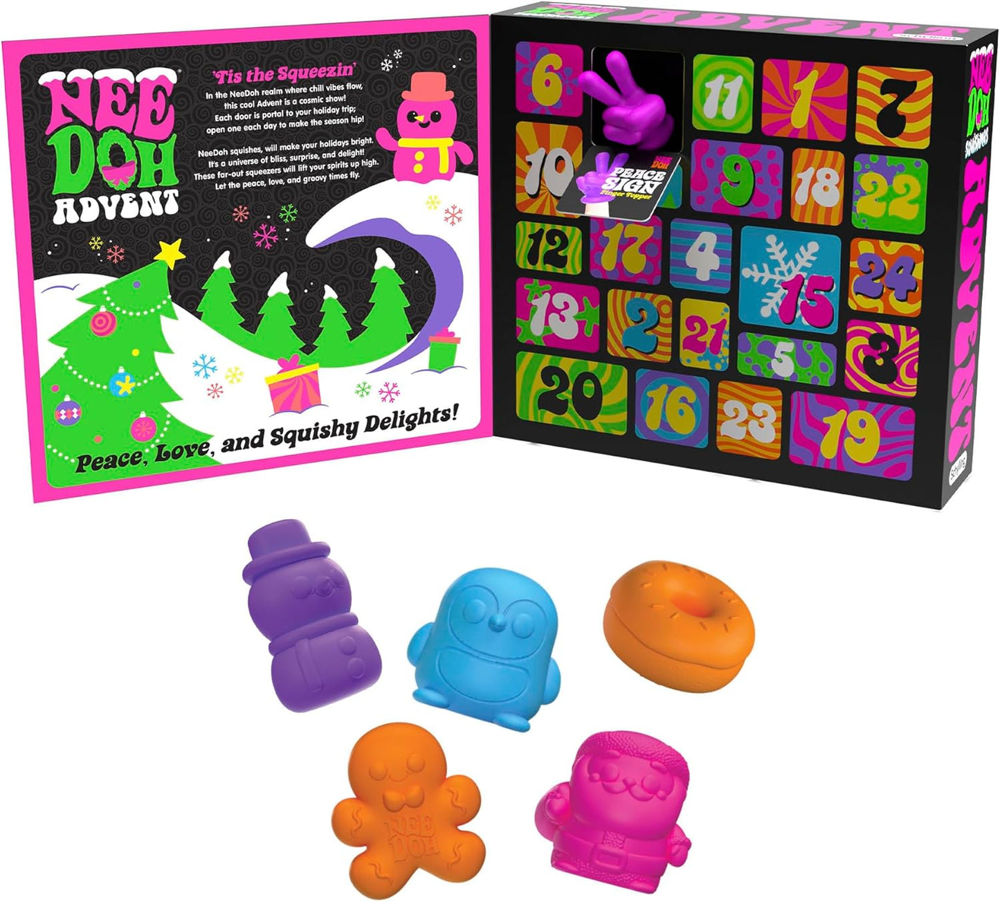 NeeDoh Squishmas Advent Calendar - 24 Mini Squeeze Toys - Christmas Countdown - Ages 3 to Adult